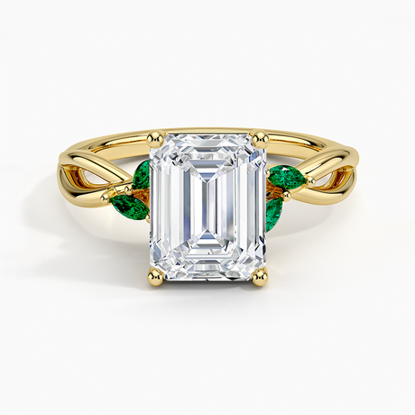 18K Yellow Gold Willow Ring With Lab Emerald Accents