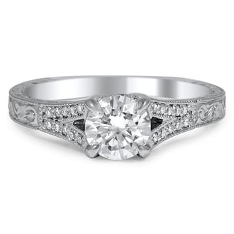 Custom Engraved Split Shank Diamond Ring