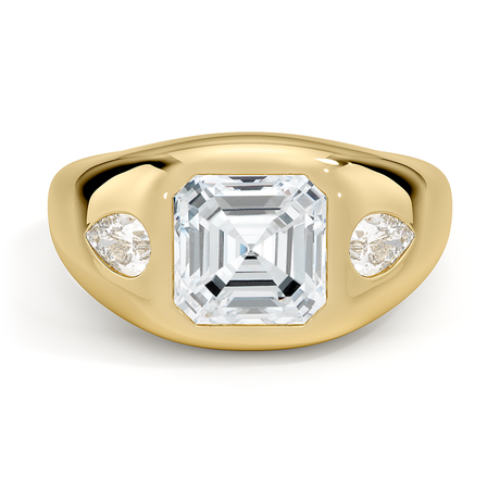 18K Yellow Gold Sloane Flush Set Three Stone Diamond Dome Ring