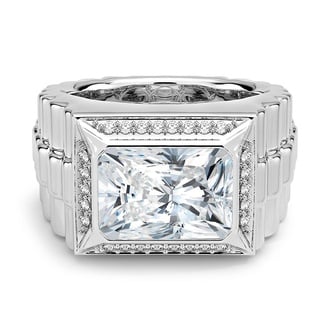 Custom Radiant-Cut Diamond Textured Signet Ring