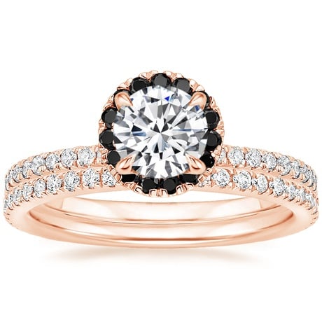 14K Rose Gold Waverly Diamond Ring with Black Diamond Accents with Luxe Ballad Diamond Ring