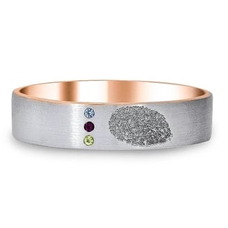 Custom Two Tone Fingerprint and Birthstone Ring