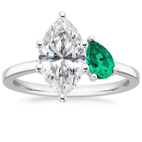 18K White Gold Viridian Toi et Moi Diamond Ring