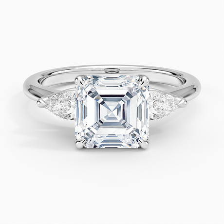 18K White Gold Fleur Three Stone Diamond Ring