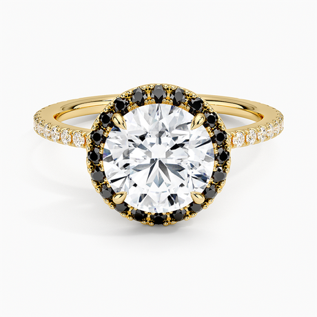 18K Yellow Gold Waverly Halo Diamond Ring with Black Diamond Accents