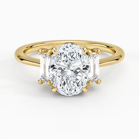 18K Yellow Gold Vertical Baguette Three Stone Diamond Ring