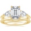18K Yellow Gold Luxe Opera Three Stone Diamond Ring with Petite Comfort Fit Wedding Ring