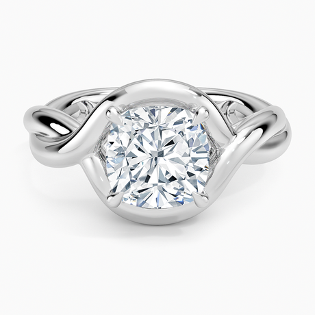 14K White Gold Bypass Twist Bezel Solitaire Diamond Ring
