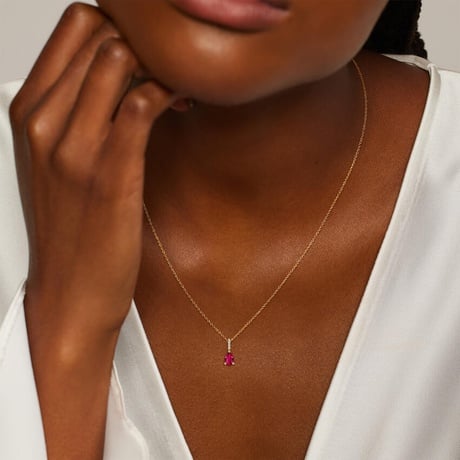 Lab Ruby and Diamond Birthstone Pendant Necklace