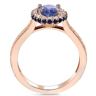 Custom Rose Gold Pave Sapphire Halo Ring