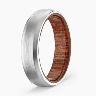 Sapele Wood Satin Finish 6mm Wedding Ring in 18K White Gold