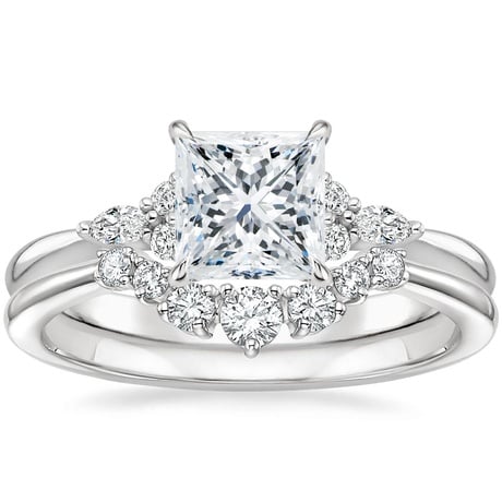 18K White Gold Nadia Diamond Ring with Aria Contoured Diamond Ring