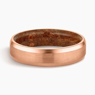 Maple Burl Wood Satin Finish 6mm Wedding Ring in 14K Rose Gold