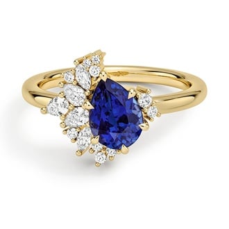 Custom Pear Sapphire and Cluster Diamond Ring