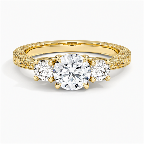 18K Yellow Gold Elsie Three Stone Engraved Diamond Ring (1/3 ct. tw.)