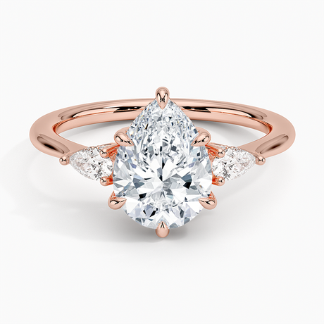 14K Rose Gold Adorned Petite Opera Three Stone Diamond Ring