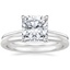 18K White Gold Petite Secret Halo Diamond Ring with Petite Comfort Fit Wedding Ring