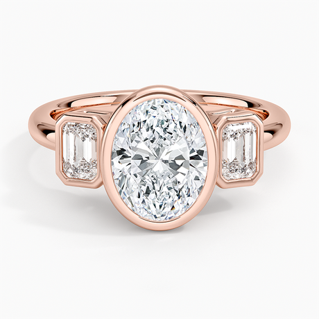 14K Rose Gold Rhiannon Bezel Three Stone Diamond Ring