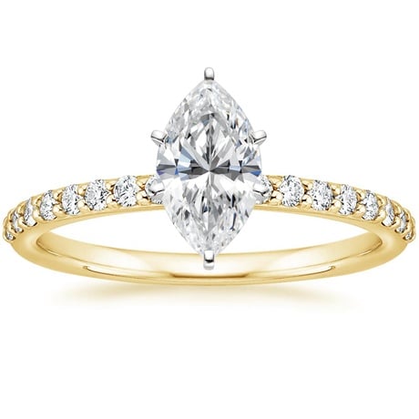 18K Yellow Gold Six Prong Petite Shared Prong Diamond Bridal Set