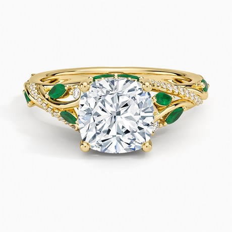 Begonia Vine Diamond and Lab Emerald Ring