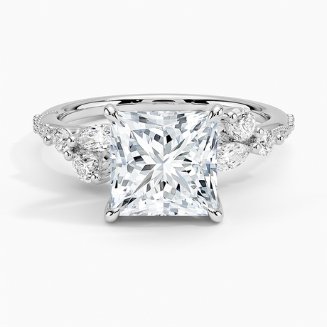 18K White Gold Luxe Camellia Milgrain Diamond Ring