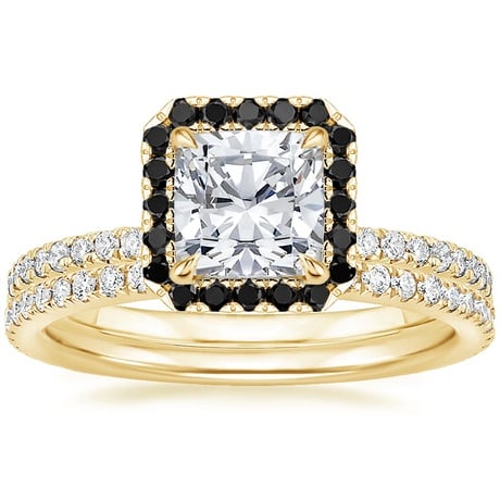 18K Yellow Gold Waverly Diamond Ring with Black Diamond Accents with Luxe Ballad Diamond Ring