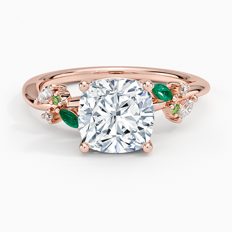 14K Rose Gold Arden Diamond Ring with Lab Emerald Accents