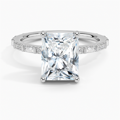18K White Gold Luz Baguette and Round Diamond Ring