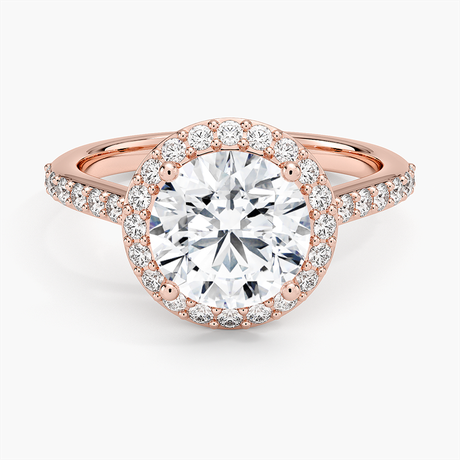 14K Rose Gold Halo Diamond Ring with Side Stones (1/3 ct. tw.)