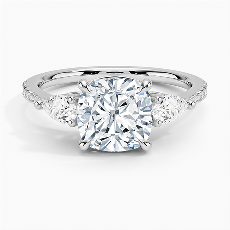 18K White Gold Opera Accented Three Stone Diamond Ring