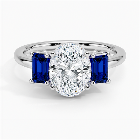 Three Stone Engagement Ring with Sapphire Side Stones