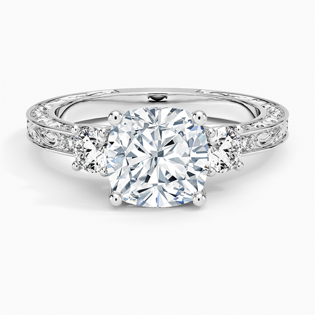 Platinum Antique Scroll Engraved Three Stone Diamond Ring (1/3 ct. tw.)
