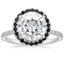 18K White Gold Waverly Halo Diamond Ring with Black Diamond Accents, smalltop view