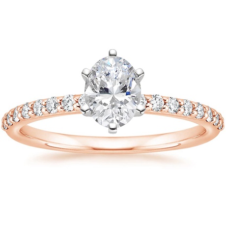 14K Rose Gold Six Prong Petite Shared Prong Diamond Bridal Set
