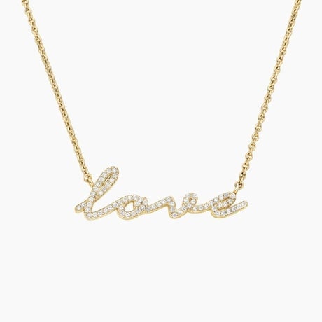 Script Love Diamond Pendant Necklace in 14K Yellow Gold