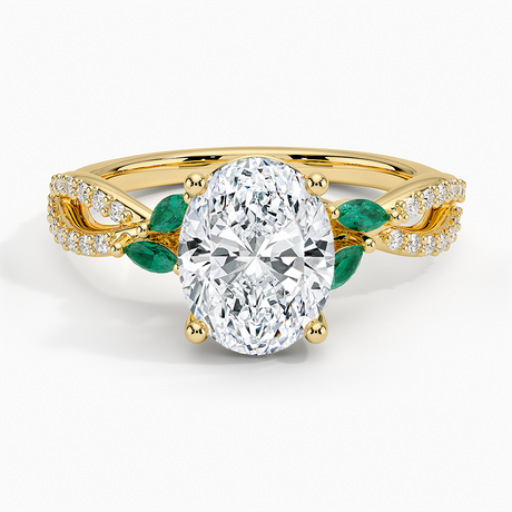 18K Yellow Gold Luxe Willow Lab Emerald and Diamond Ring (1/8 ct. tw.)