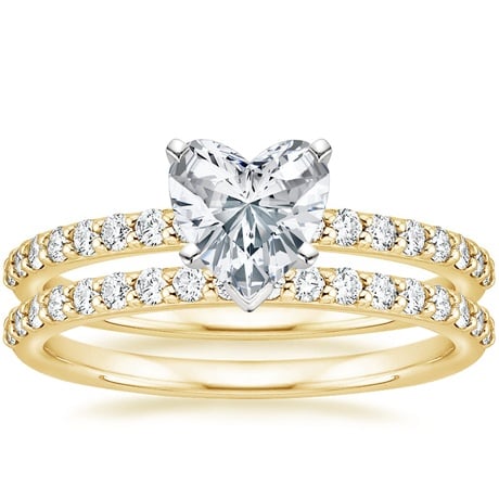 18K Yellow Gold Six Prong Petite Shared Prong Diamond Bridal Set