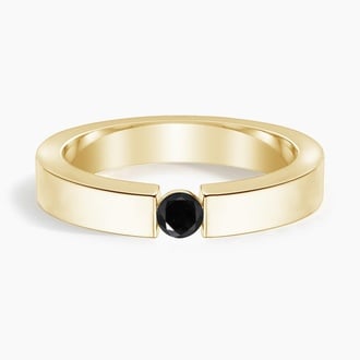 Silas Tension Style Black Diamond 4mm Wedding Ring in 18K Yellow Gold