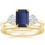 18K Yellow Gold Three Stone Cushion Diamond Ring with Petite Comfort Fit Wedding Ring