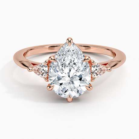 14K Rose Gold Trillion Cut Three Stone Diamond Ring