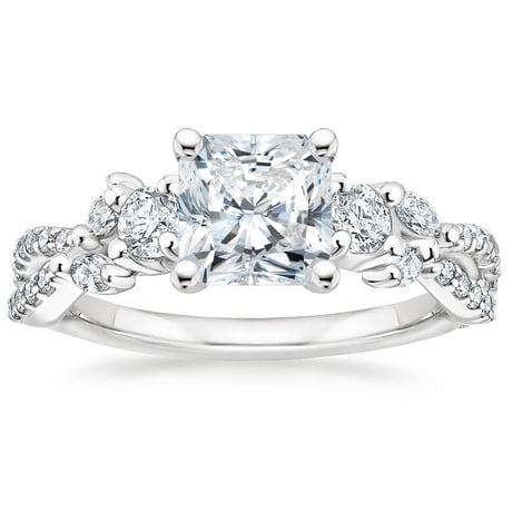 18K White Gold Three Stone Luxe Willow Diamond Ring with Luxe Winding Willow Diamond Ring