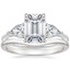 14K White Gold Luxe Opera Three Stone Diamond Ring with Petite Curved Wedding Ring