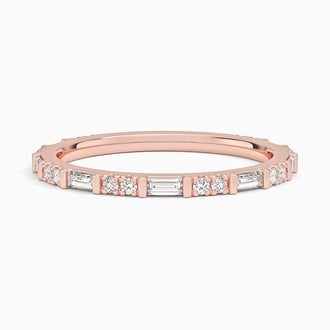 Luz Baguette and Round Diamond Ring in 14K Rose Gold