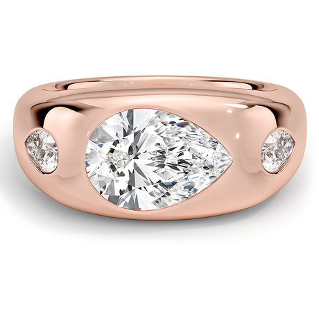14K Rose Gold Sloane Flush Set Three Stone Diamond Dome Ring