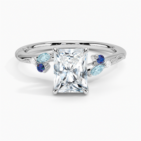 Lab Alexandrite and Aquamarine Accented Engagement Ring