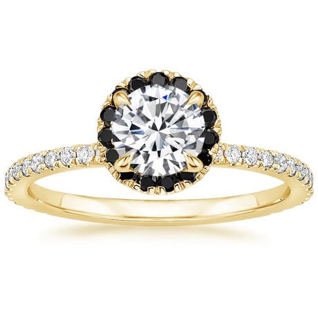 18K Yellow Gold Waverly Diamond Ring with Black Diamond Accents with Luxe Ballad Diamond Ring