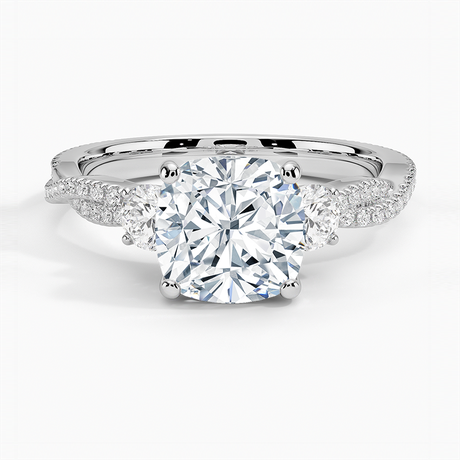 18K White Gold Luxe Three Stone Petite Twisted Vine Diamond Ring