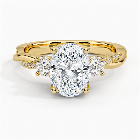 18K Yellow Gold Adorned Petite Twisted Vine Three Stone Diamond Ring