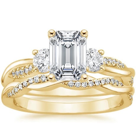 18K Yellow Gold Three Stone Petite Twisted Vine Diamond Bridal Set (1/2 ct. tw.)
