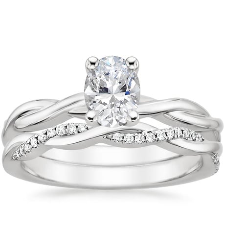 18K White Gold Twisted Vine Ring with Petite Twisted Vine Diamond Ring (1/8 ct. tw.)